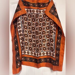 Women’s Vintage Pumpkin Orange, Black and White Printed Acetate Scarf - Japan